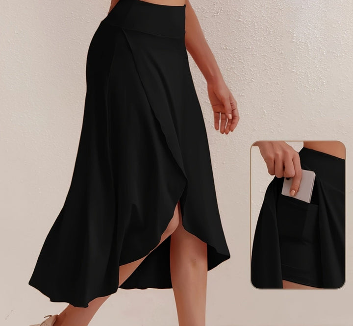Sporty women's skirt with a high waistband & asymmetric cut – Alexia-Black-S-State of Style
