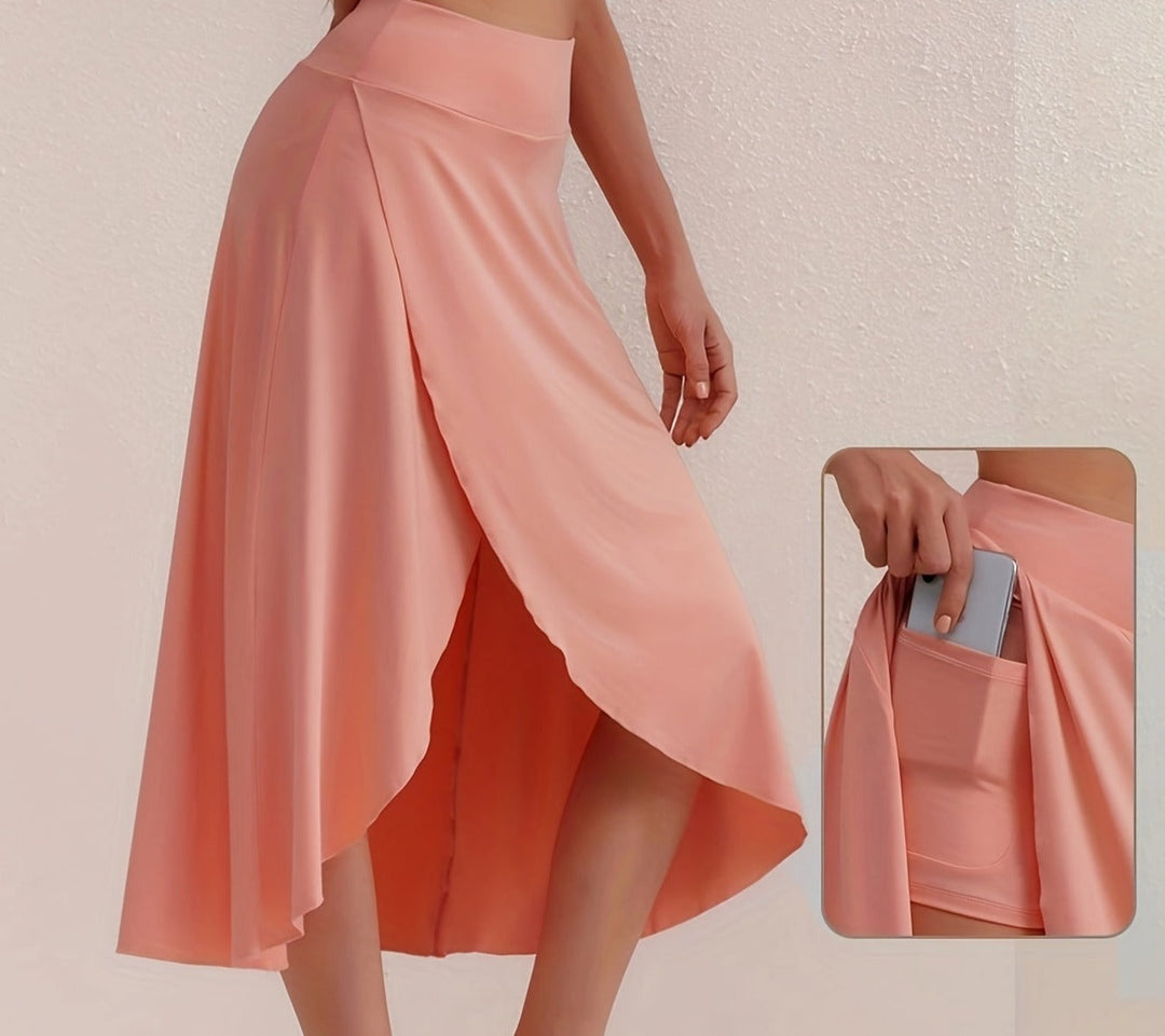 Sporty women's skirt with a high waistband & asymmetric cut – Alexia-Coral-S-State of Style