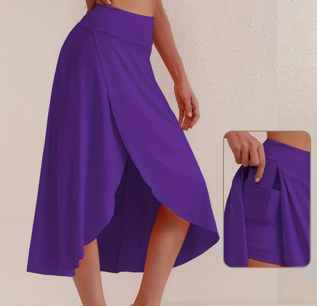 Sporty women's skirt with a high waistband & asymmetric cut – Alexia-Purple-S-State of Style