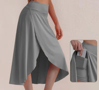 Sporty women's skirt with a high waistband & asymmetric cut – Alexia-Yellow-green-S-State of Style