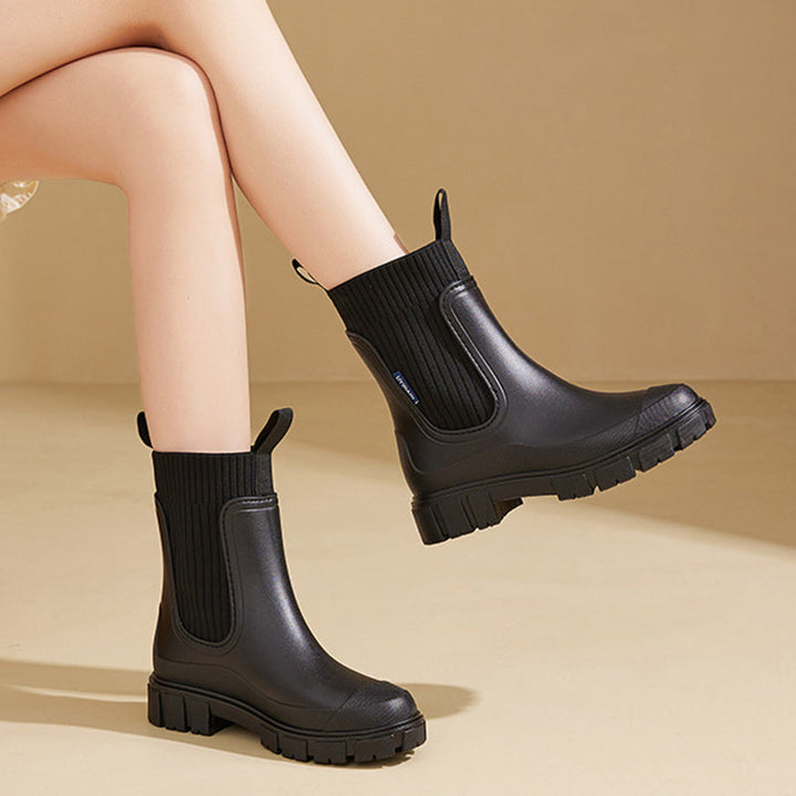 Women's waterproof rain boots with a thick tread sole – Arvella
