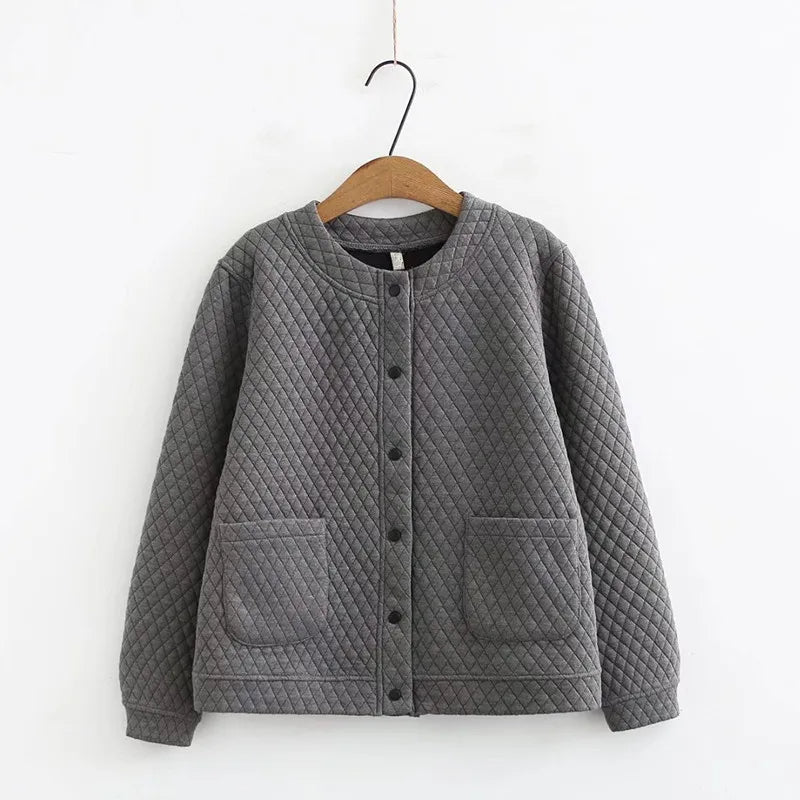 Spring Plus Size Checkered Knit Jacket-Grey-XL-State of Style