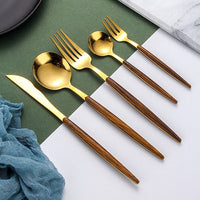Stainless Steel Cutlery Set with Wooden Handle - WoodCraft-Gold-State of Style