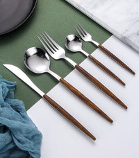 Stainless Steel Cutlery Set with Wooden Handle – WoodCraft-Silver-State of Style
