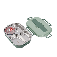 Stainless Steel Thermo Lunchbox - SteelLunch-Green-4 Compartments with Soup Bowls-State of Style