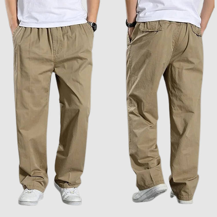Straight Men’s Cargo Pants with Elastic Waist – Odin-Khaki-M-State of Style