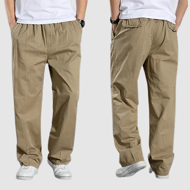 Straight Men’s Cargo Pants with Elastic Waist – Odin-Khaki-M-State of Style