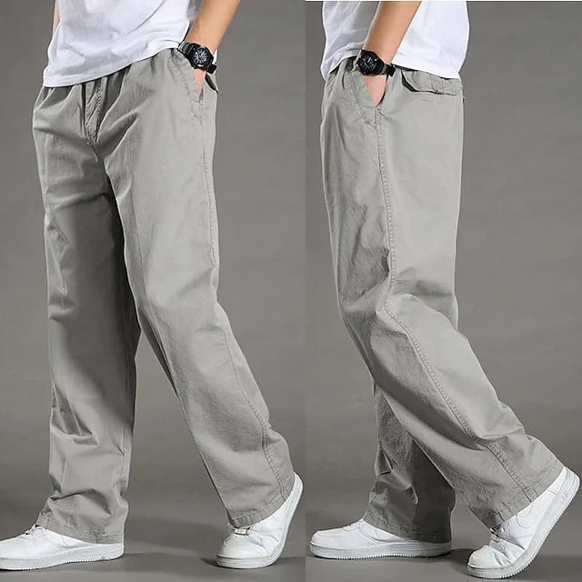 Straight Men’s Cargo Pants with Elastic Waist – Odin-Light Grey-M-State of Style
