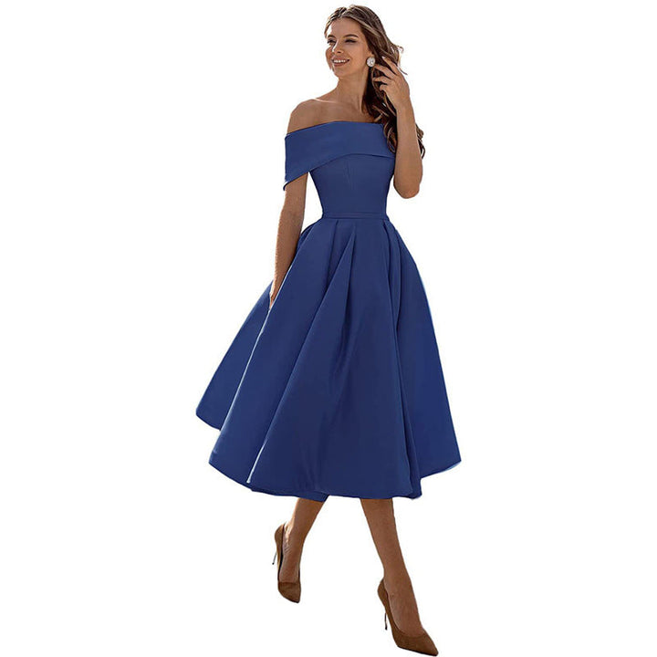 Strapless & Figure-hugging Satin Party Dress for Women – Mirella-Navy blue-S-State of Style