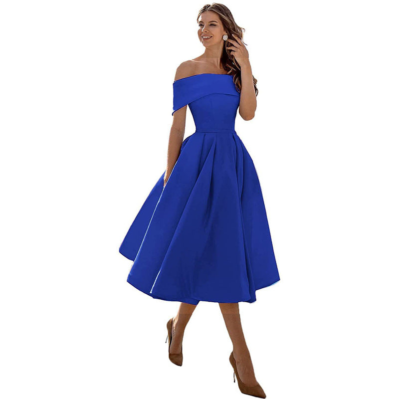 Strapless & Figure-hugging Satin Party Dress for Women – Mirella-Sapphire blue-S-State of Style