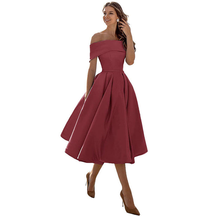 Strapless & Figure-hugging Satin Party Dress for Women – Mirella-Wine red-S-State of Style