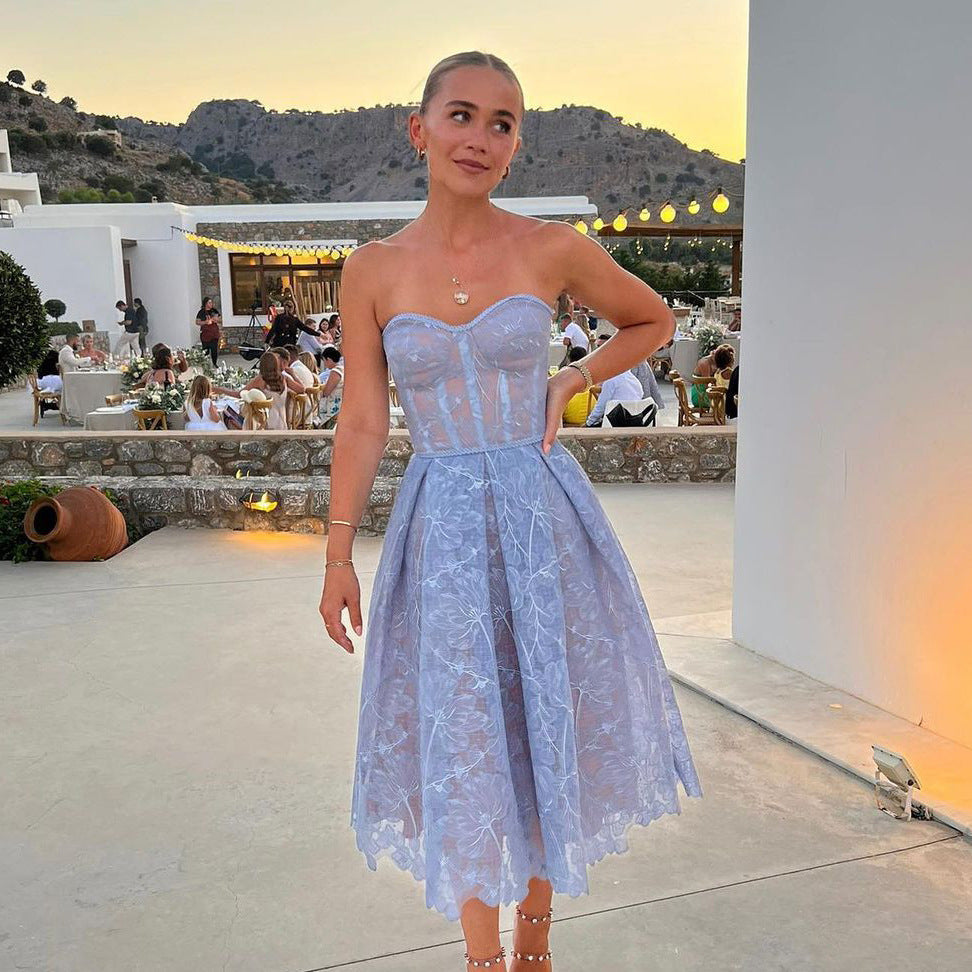 Strapless Kant Midi Dress with Corset Top - Luna-Blue-XS-State of Style
