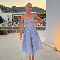 Strapless Kant Midi Dress with Corset Top - Luna-Blue-XS-State of Style