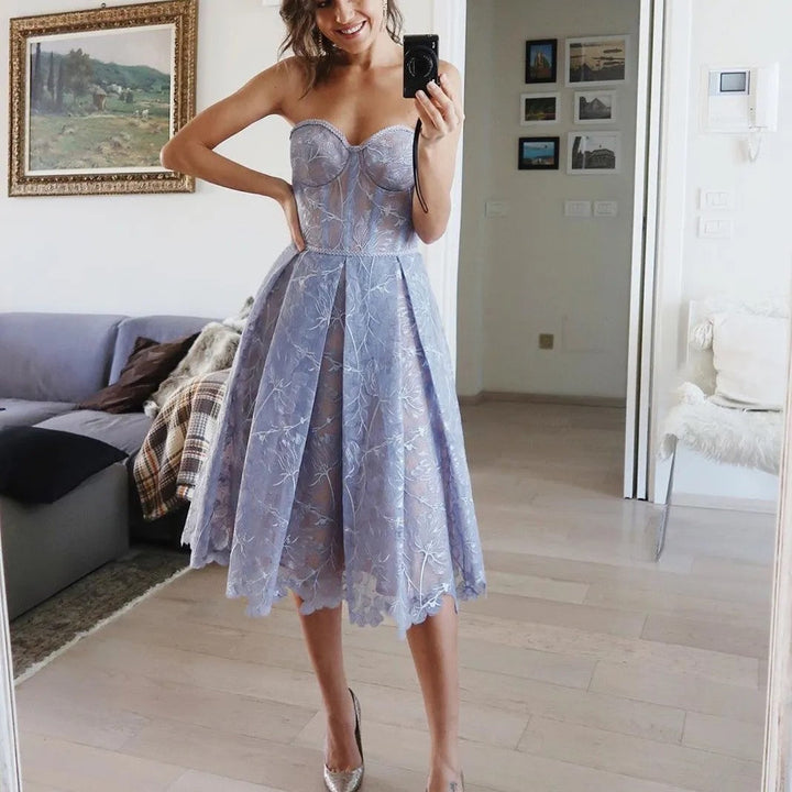 Strapless Kant Midi Dress with Corset Top - Luna-Blue-XS-State of Style