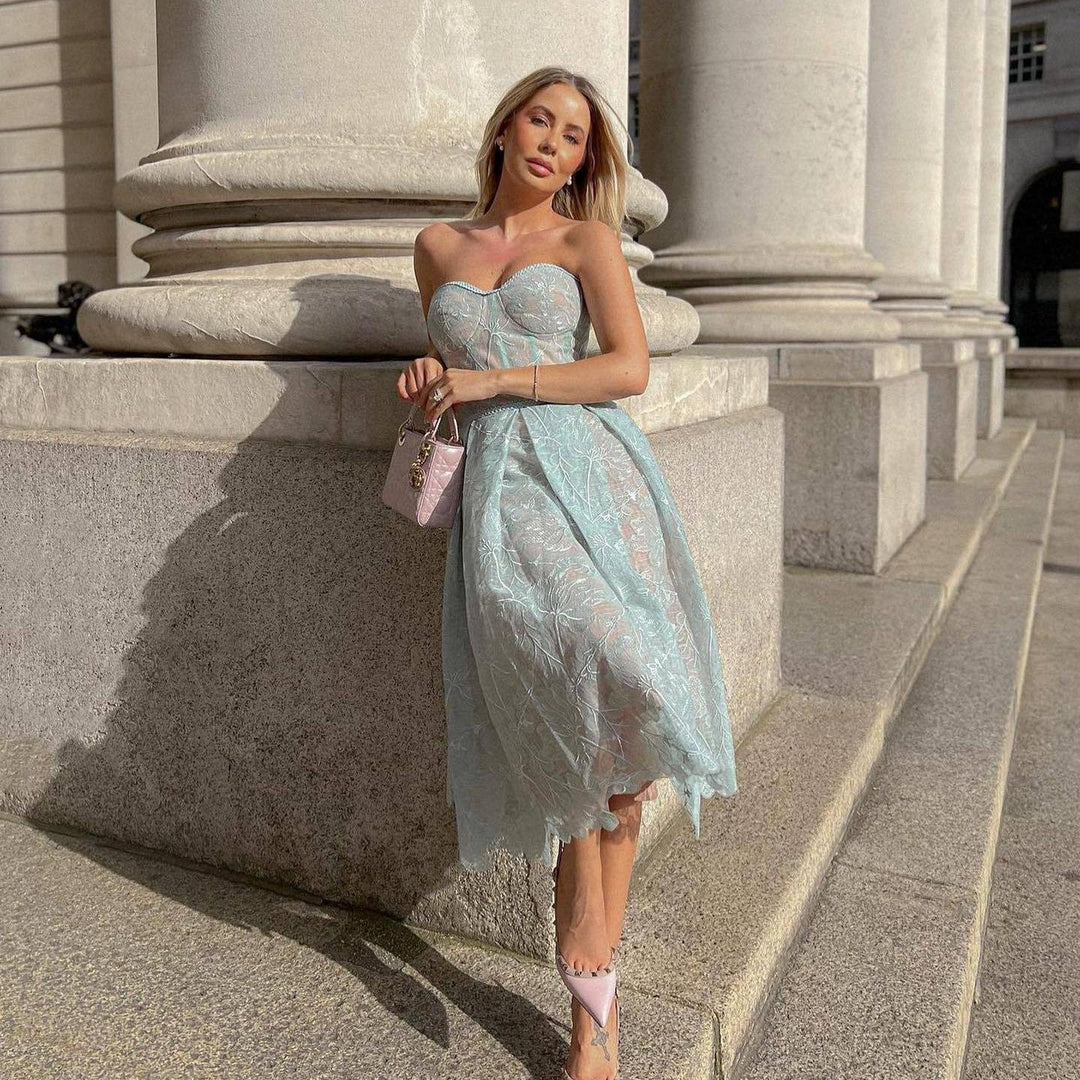 Strapless Kant Midi Dress with Corset Top - Luna-Blue-XS-State of Style