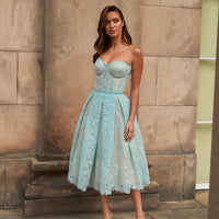 Strapless Kant Midi Dress with Corset Top - Luna-Blue-XS-State of Style