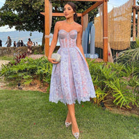 Strapless Kant Midi Dress with Corset Top - Luna-Blue-XS-State of Style