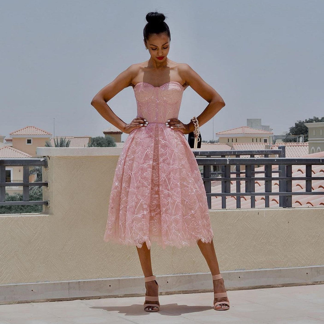 Strapless Kant Midi Dress with Corset Top - Luna-Pink-XS-State of Style