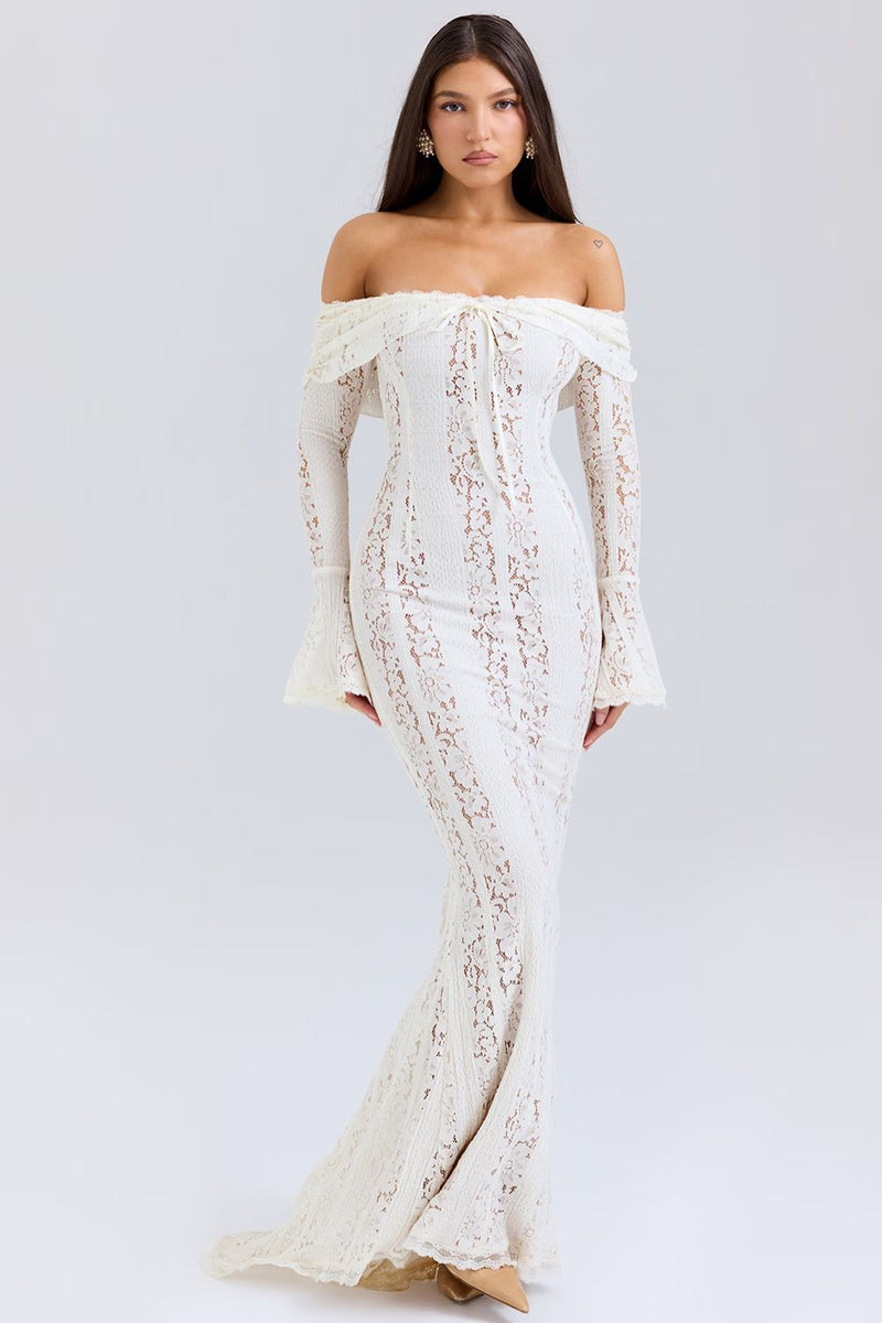Strapless summer maxi dress made of floral lace for women – Alondra-S-State of Style