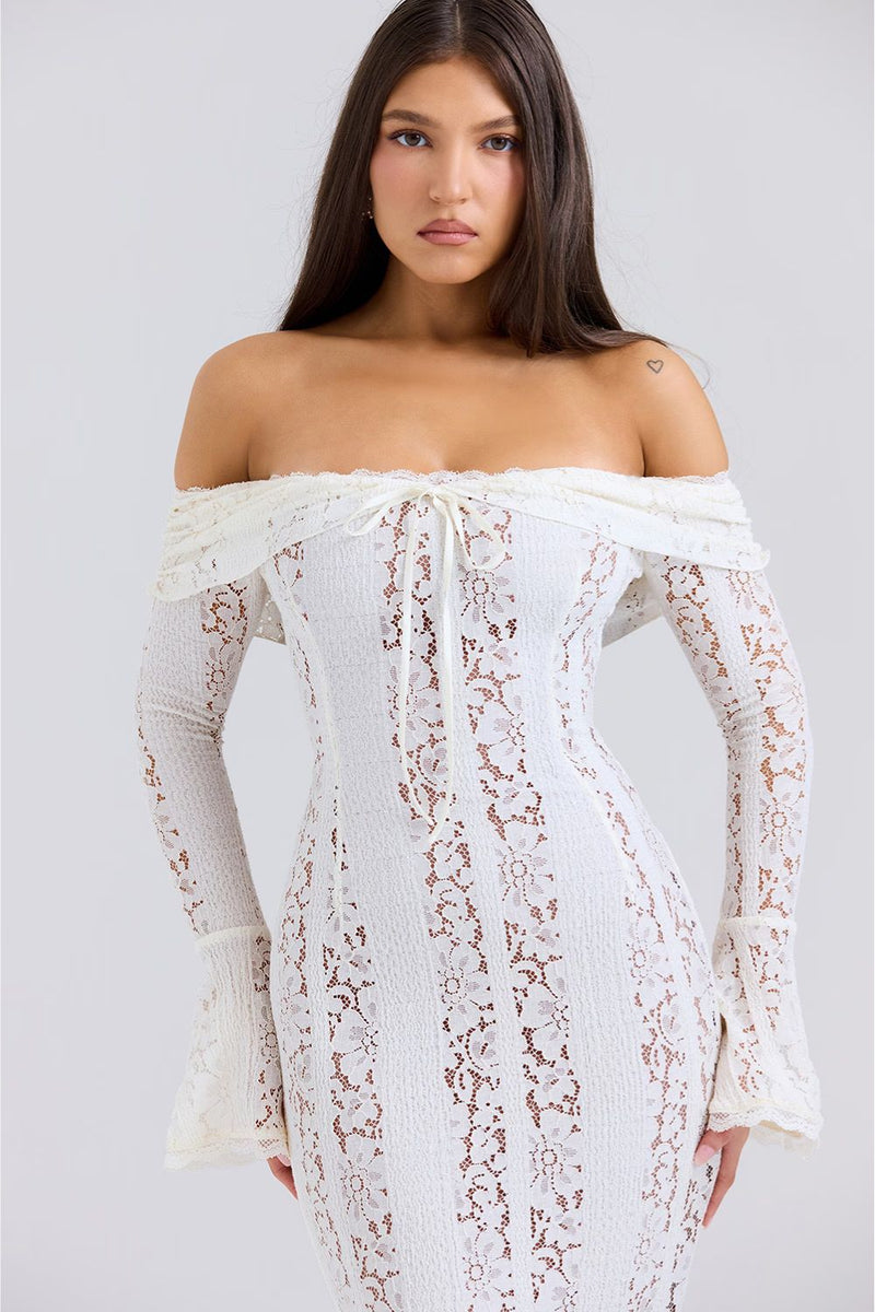 Strapless summer maxi dress made of floral lace for women – Alondra-S-State of Style