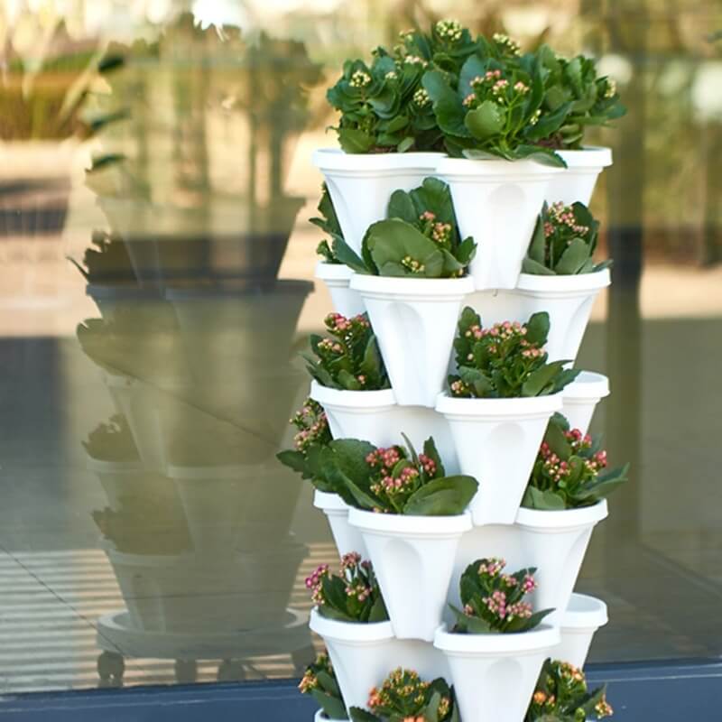 StrawberryStack Space-Saving Stackable Planters-White-State of Style