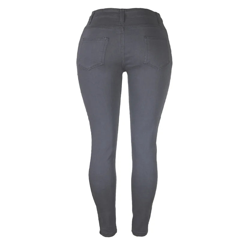 Stretch Velvet Skinny Jeans in Plus Size-Grey-XS-State of Style