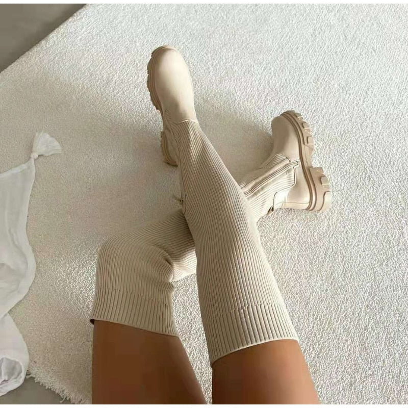 Stretch Zip-Up High Boots - Nova-Beige-5-State of Style