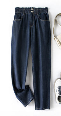 Stretchy High-Waist Plus Size Velvet Jeans – Comfortable & Stylish-Medium Blue-L-28-State of Style