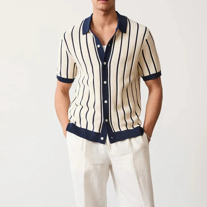 Striped knitted shirt with button placket for men – Emilio-S-State of Style