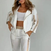 Striped leisure two-piece with hood & waistband – Cosima-White-S-State of Style