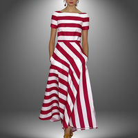 Striped & Stylish Maxi Dress with Short Sleeves – Noemi-Red-S-State of Style