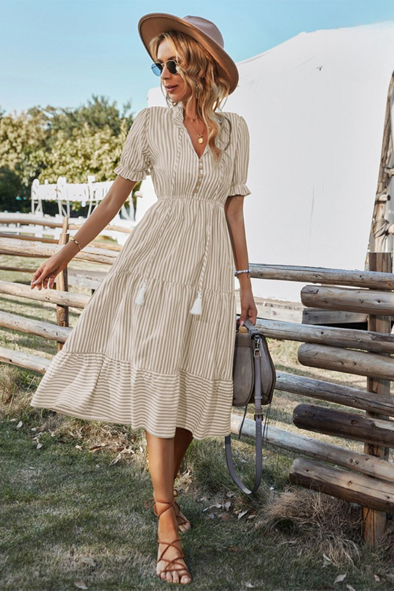 Striped summer midi dress – Amira-Pink-S-State of Style