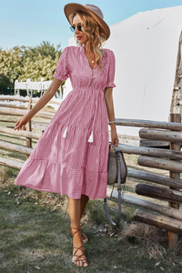 Striped summer midi dress – Amira-Pink-S-State of Style