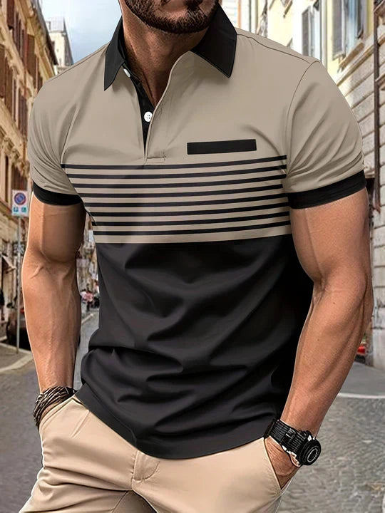 Striped summer polo shirt for men – Damian-Khaki-XS-State of Style