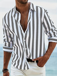Striped summer shirt made of cotton and linen for men - Moritz-Dark grey-S-State of Style