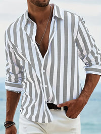 Striped summer shirt made of cotton and linen for men - Moritz-Light grey-S-State of Style