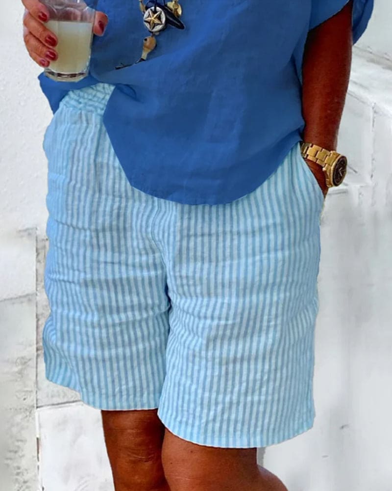 Striped summer shorts for women – Léonie-Blue-S-State of Style