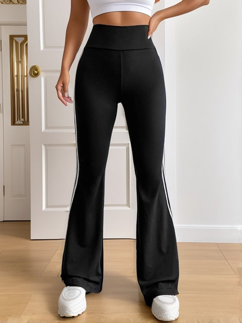 Striped Women’s Flared Pants with High Waist – Lucia-Black-S-State of Style