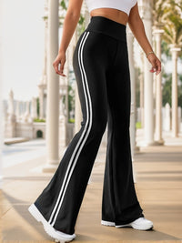 Striped Women’s Flared Pants with High Waist – Lucia-Black-S-State of Style