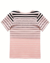 Striped women's T-shirt with round neckline & gradient – Melia-Light pink-S-State of Style