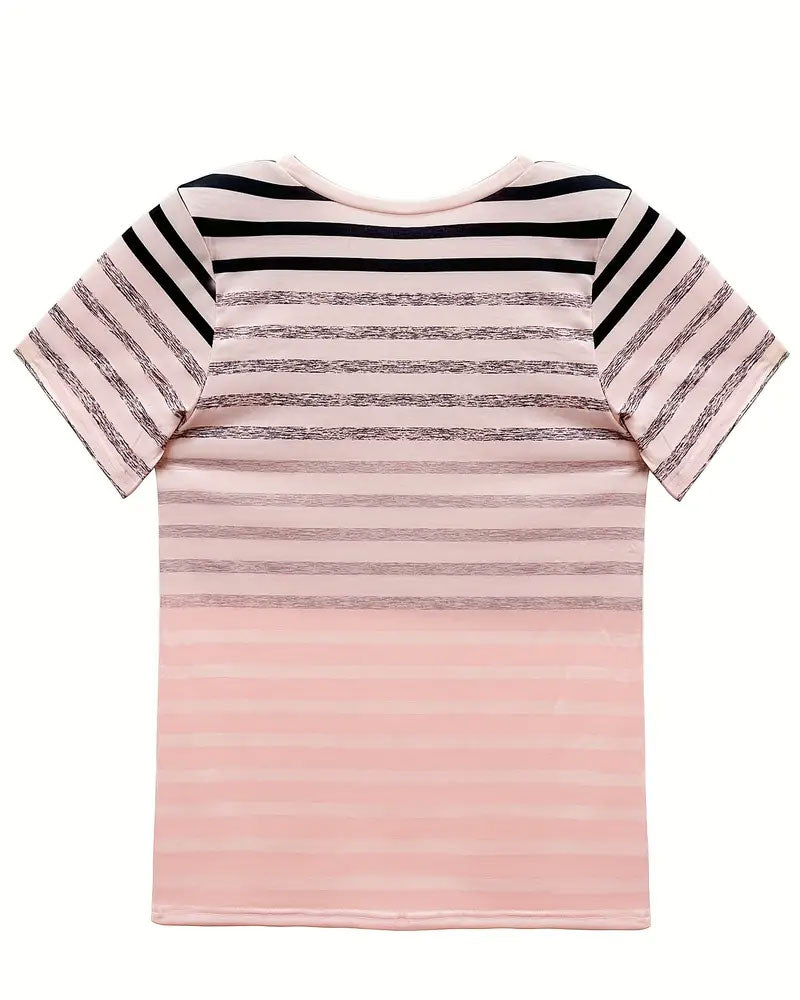 Striped women's T-shirt with round neckline & gradient – Melia-Light pink-S-State of Style
