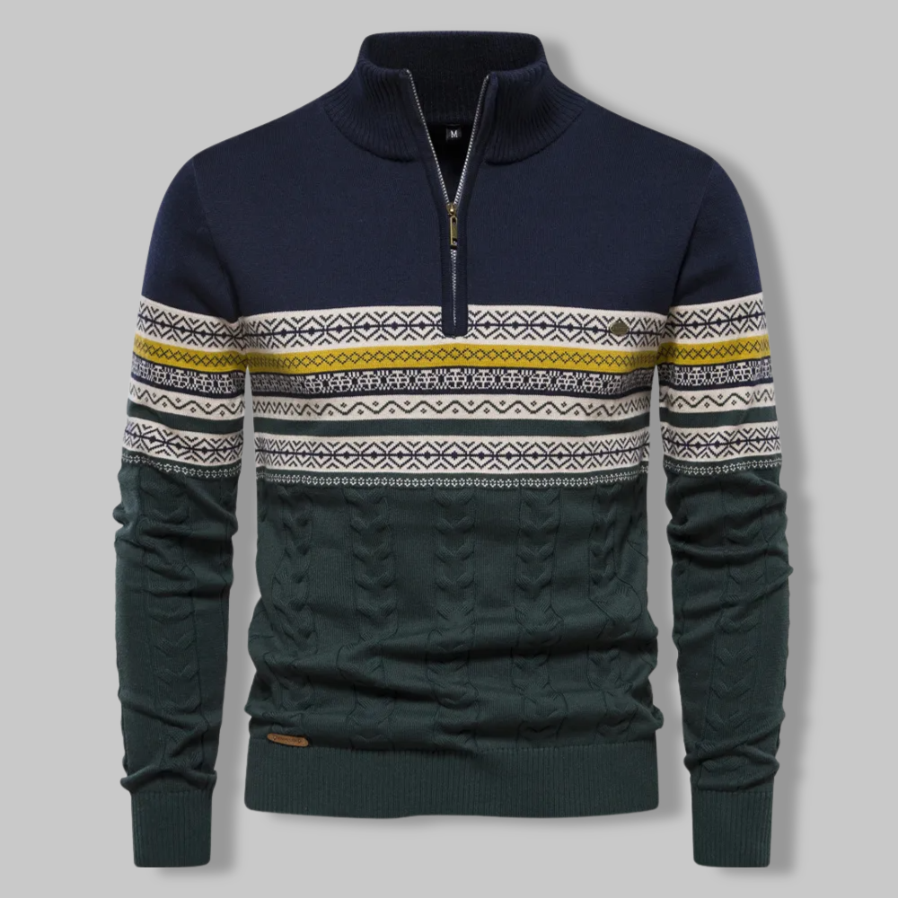 Striped Zip Sweater - SummitZip-Dark Navy-S-State of Style