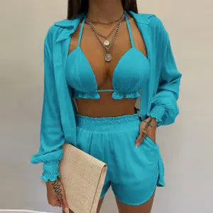 Stylish 3-piece summer outfit for the beach and pool - TropenGlow-Blue-S-State of Style