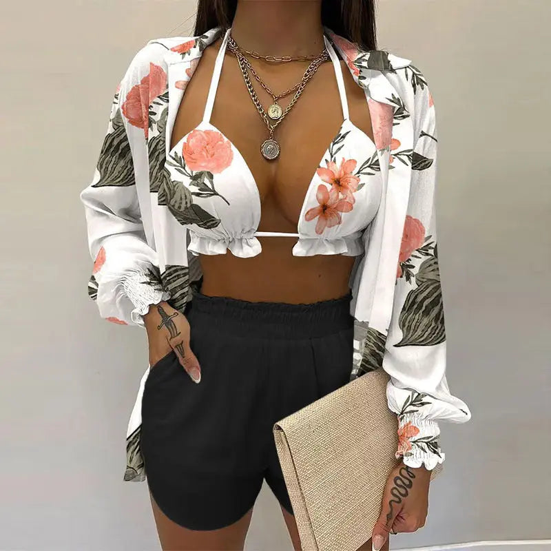 Stylish 3-piece summer outfit for the beach and pool - TropenGlow-Cashew print-S-State of Style