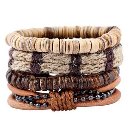 STYLISH 4-PIECE WOOD AND LEATHER BRACELET SET-SET 10-State of Style