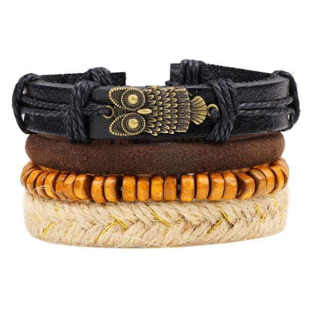 STYLISH 4-PIECE WOOD AND LEATHER BRACELET SET-SET 3-State of Style