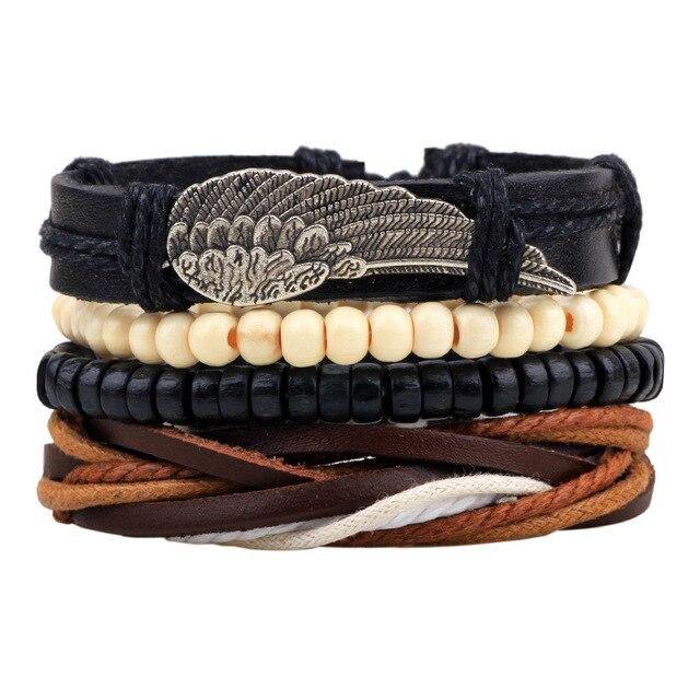 STYLISH 4-PIECE WOOD AND LEATHER BRACELET SET-SET 5-State of Style