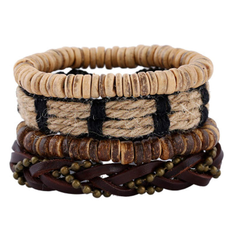 STYLISH 4-PIECE WOOD AND LEATHER BRACELET SET-SET 7-State of Style