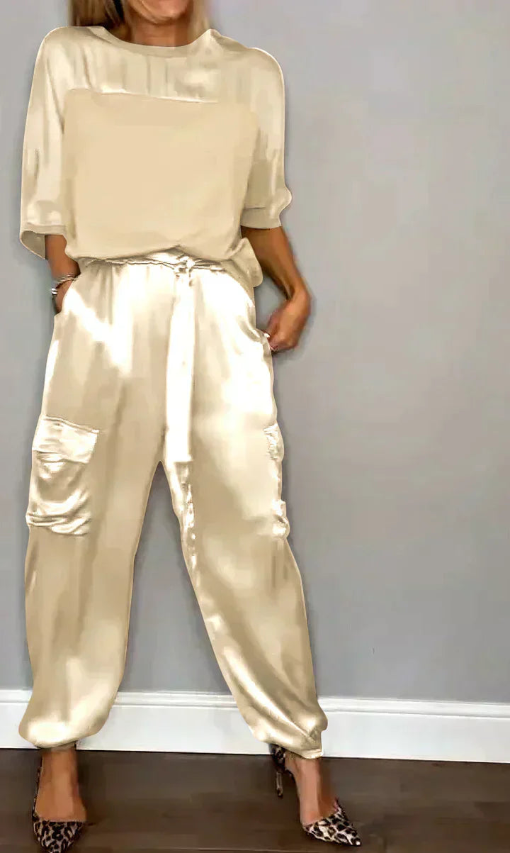 Stylish & Airy Women's Satin Jumpsuit for Special Occasions – Yasmina-Apricot-S-State of Style