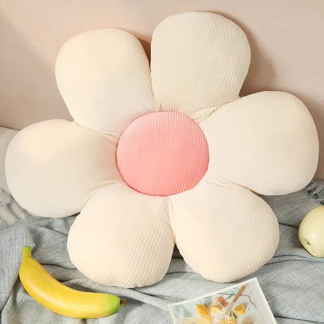 Stylish and Comfortable Flower-Shaped Cushion - Floral Bliss-White-Pink-55X55cm-State of Style
